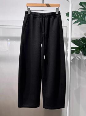 MM麦麦25冬款绵羊毛高腰直筒系绳针织休闲裤女深灰长裤4GB254331