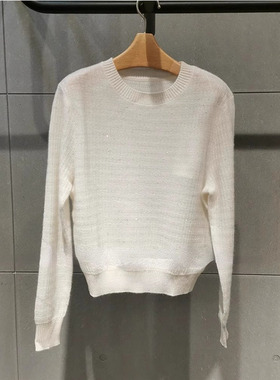 MM麦麦2025秋冬新款白色圆领套头宽松羊绒针织衫毛衣女5FA232862