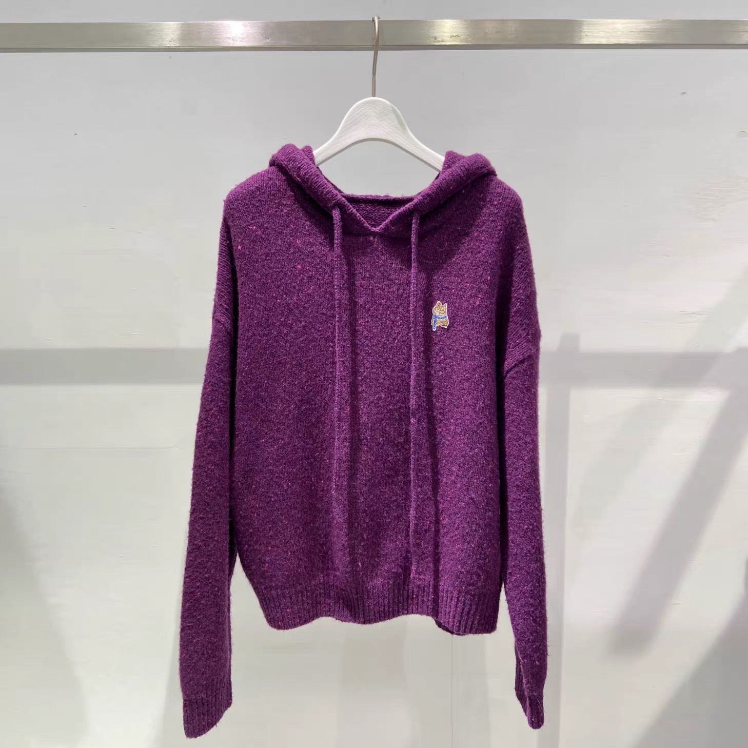 紫色套头连帽针织衫毛衣上衣女