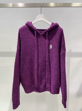 MM麦麦2025年冬新款紫色套头连帽减龄针织衫毛衣上衣女4GC233691