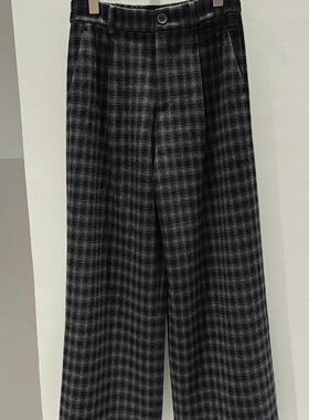 MM麦麦家2025秋冬新款休闲直筒裤加厚毛呢羊毛格子裤女4FA254011