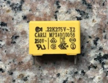 台湾凯励CARLI 安规电容 0.22UF 275V脚距15mm 校正电容224 220NF