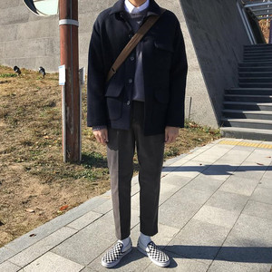 短款毛呢大衣男韩版青年羊绒外套休闲宽松冬季加厚英伦风呢子外套