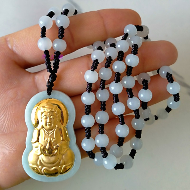 天然翡翠金镶玉吊坠项链