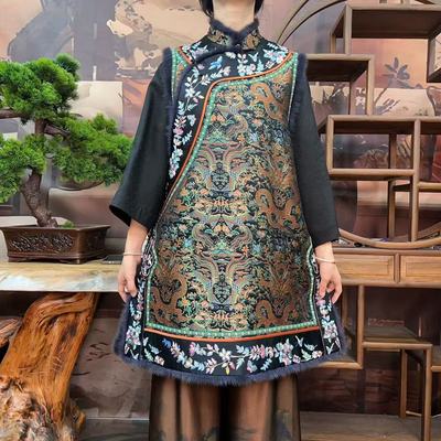 70姆米龙图腾如意手推绣棉服马甲100桑蚕丝香云纱