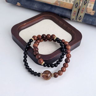 天然水晶手串黑曜石金星紫檀黄胶花手链原创时尚简约女士款手串