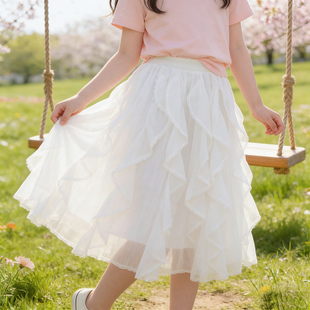女童半身裙2026春装新款中大童蛋糕裙儿童夏季洋气百搭白色裙子薄