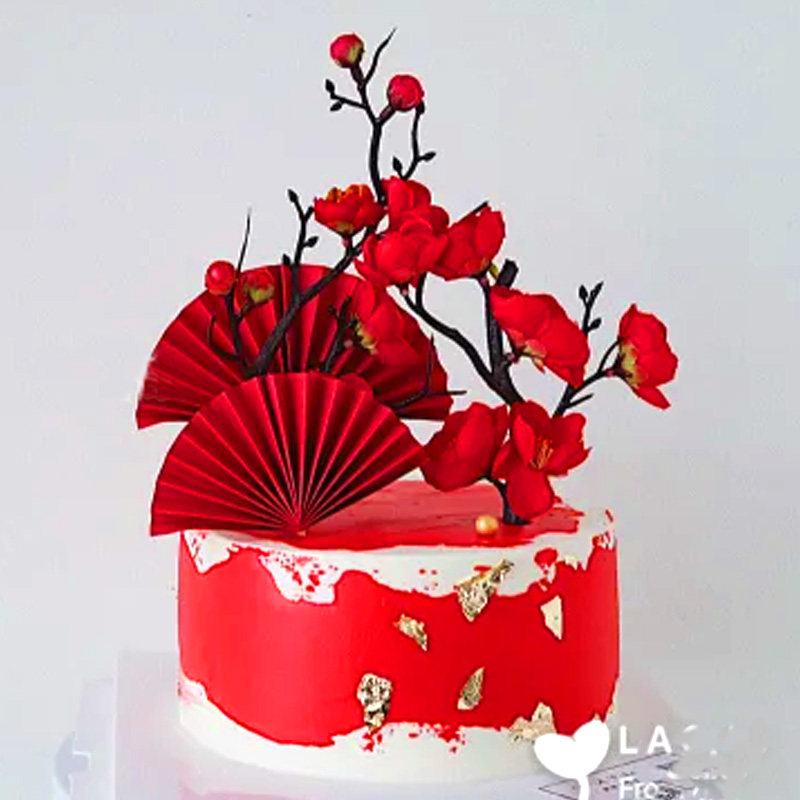 老人祝寿蛋糕装饰布置插牌生日仿真梅花烘焙甜品装扮插件绢布插件