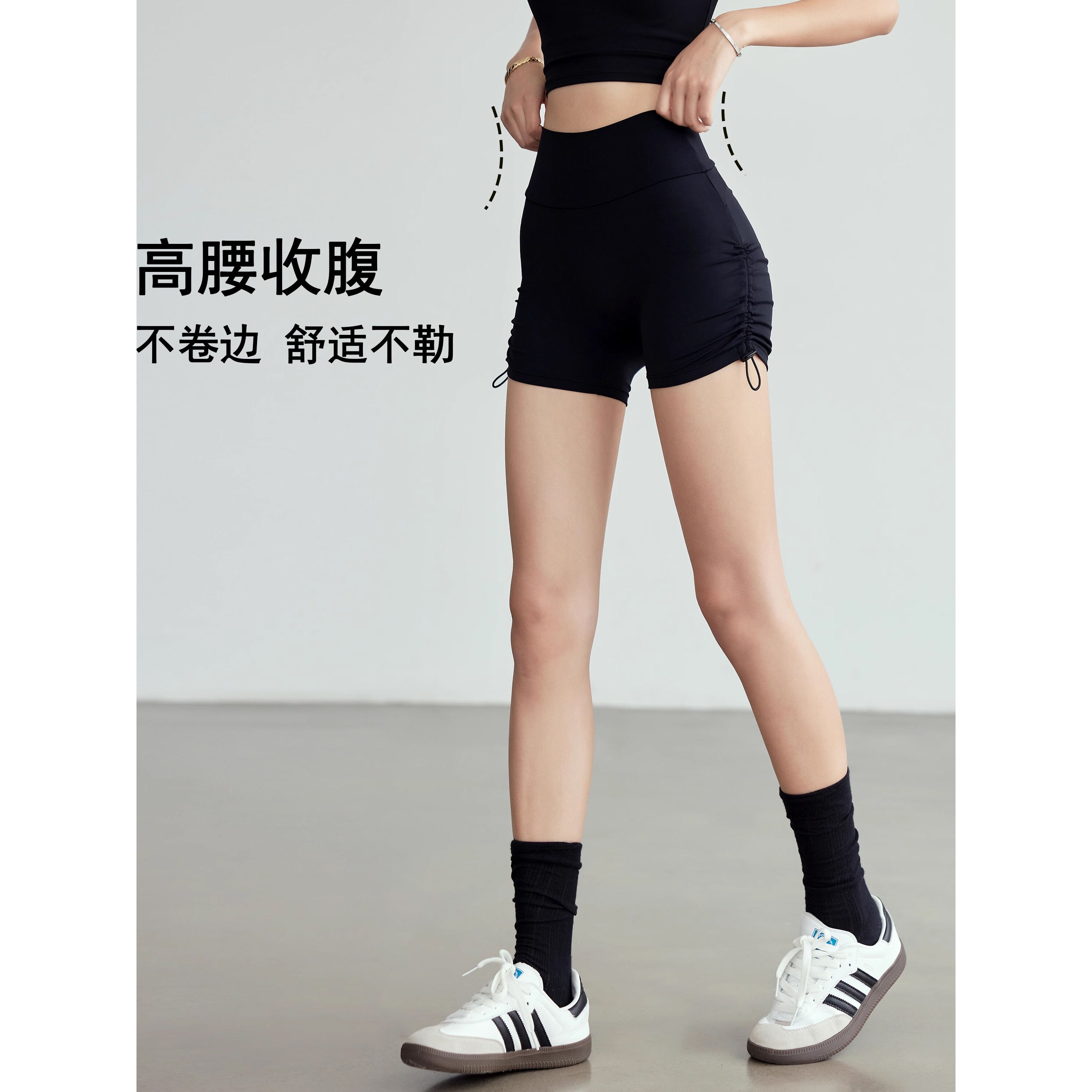 LULU HZWEVEO瑜伽短裤女弹力抽绳跑步运动三分裤高腰收腹健身裤夏