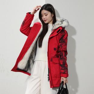 派克服女可拆卸内胆2024年冬新款 仿皮草外套皮毛一体连帽加绒大码