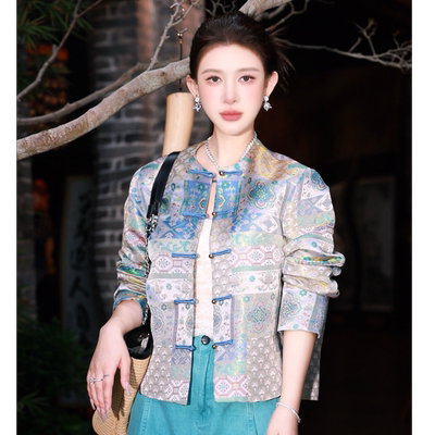 宋锦风织金提花盘扣外套春新款显瘦开衫WT1147