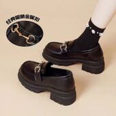 女2024新款 女鞋 一脚蹬小皮鞋 厚底乐福鞋 增高软底防滑英伦风单鞋 女