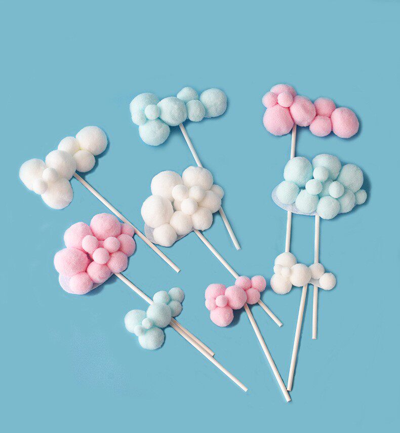 10个装 毛球云朵蛋糕装饰摆件 白云彩虹拱门网红生日蛋糕甜品插件