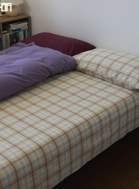 床单单件床笠丨色织非印染丨全棉纯棉水洗棉床套格子床罩黄色被单