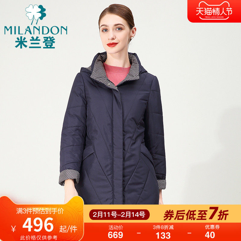米兰登中老年女装妈妈装秋冬棉衣中长款外套女连帽加厚保暖棉服