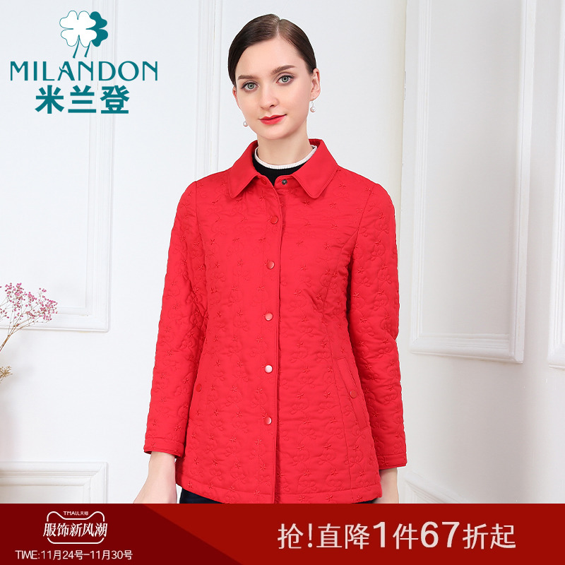 米兰登翻领棉外套女休闲保暖百搭