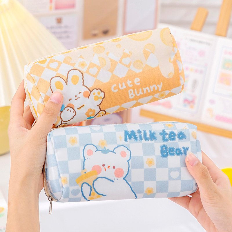 2020新款方形笔袋大容量格子东西可爱中小学生女文具盒方形高颜值