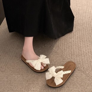 可爱蝴蝶结平底人字拖鞋女夏外穿2024新款配裙子轻便百搭凉拖鞋