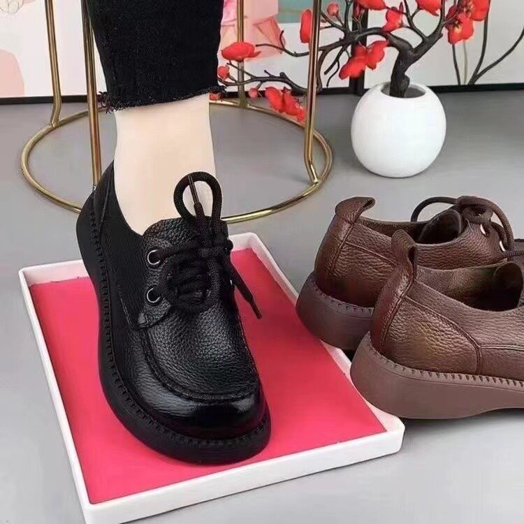 真软皮外穿小皮鞋女2025新款女鞋平底女士百搭乐福鞋一脚蹬低帮