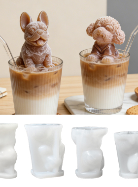 萌趣狗狗猫咪冰块模具网红饮品店专用制冰神器3D立体硅胶冰格