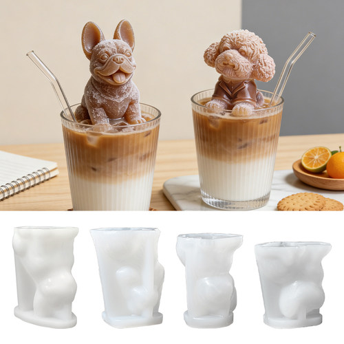 萌趣狗狗猫咪冰块模具网红饮品店专用制冰神器3D立体硅胶冰格