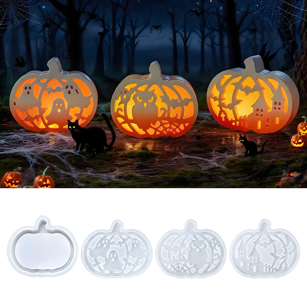 diy万圣节南瓜装饰摆件硅胶模具镂空南瓜茶灯滴胶石膏模具