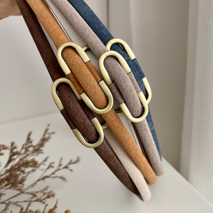 衬衫 带西装 收腰链细窄小皮带 饰配连衣裙子裤 无痕猪皮细腰带女士装