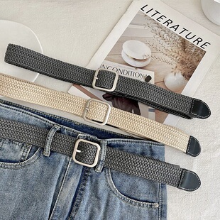 ins风编织皮带女 2024新款男士收腰学生帆布裤带牛仔裤子军训腰带