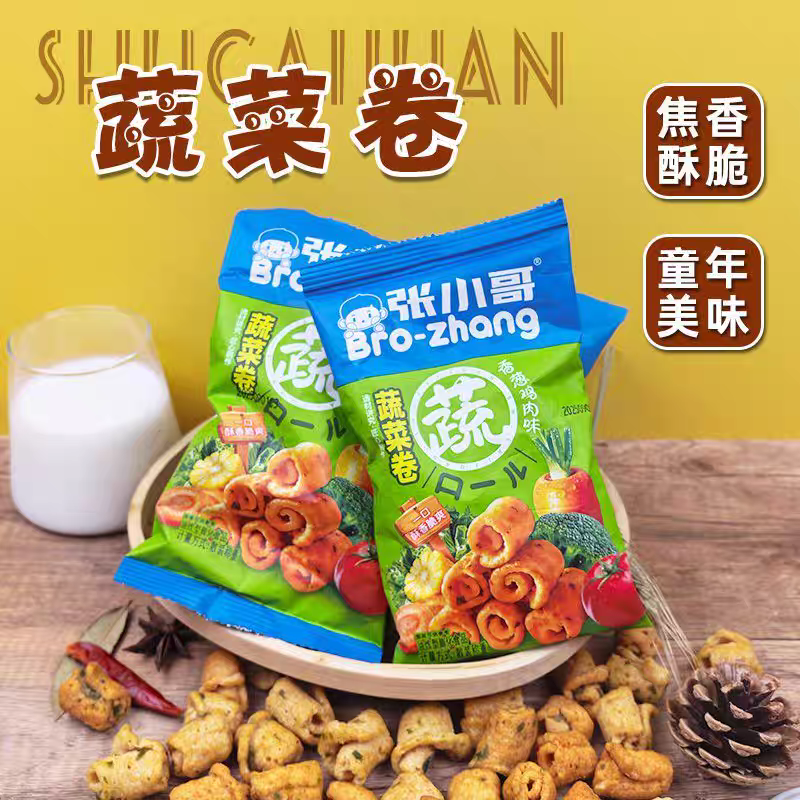 张小哥膨化蔬菜卷香葱鸡肉味办公室小吃零食锅巴休闲零食