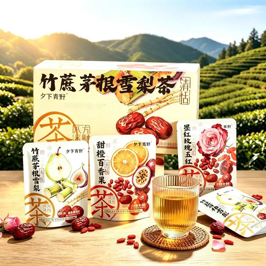 夕下青野竹蔗茅根雪梨茶墨红玫瑰五红茶独立包装冲泡即饮清甜茶包