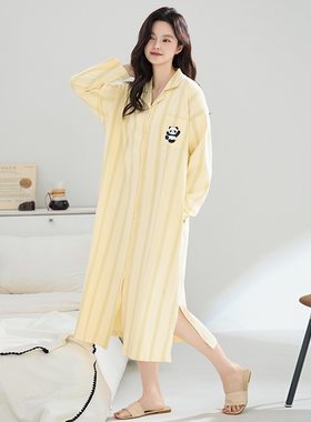 睡裙女款纯棉春装女士长袖大码韩范衬衫家居服睡衣女款2025新款夏