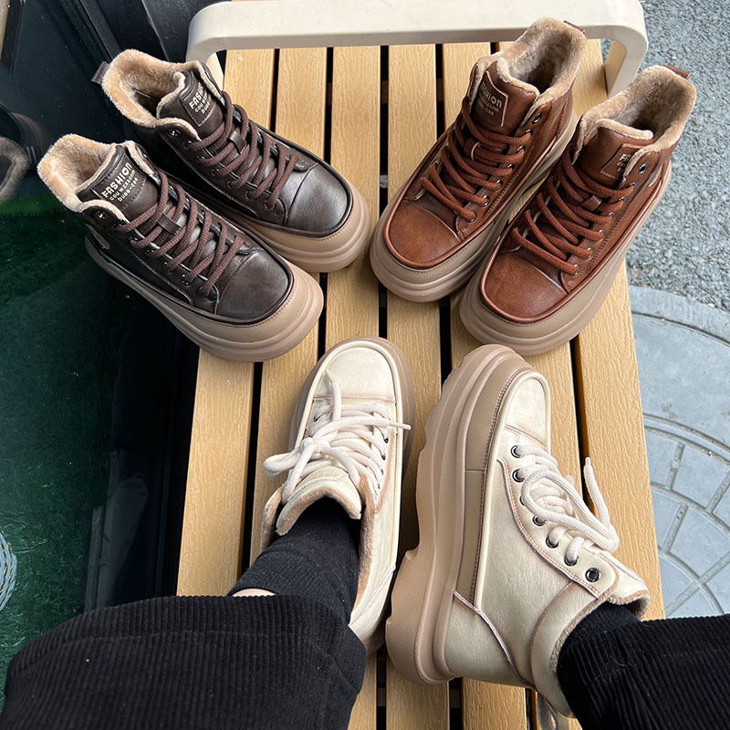 小码34大码41发泡底真皮小白鞋冬季新款厚底加绒雪地靴女休闲女鞋