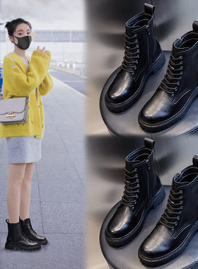 马丁靴女英秋冬季2025新款伦风中筒真皮短鞋子女厚底加绒温州女鞋