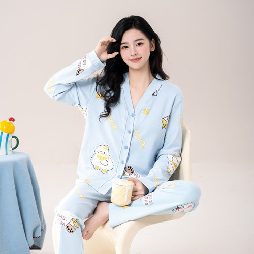 睡衣女春秋款带胸垫长袖套装2025新款和服可爱卡通可外穿家居服