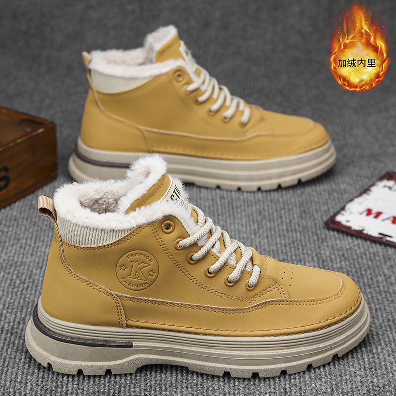 冬季加绒马丁靴男潮流百搭高帮工装鞋加厚保暖棉鞋皮鞋休闲短靴子
