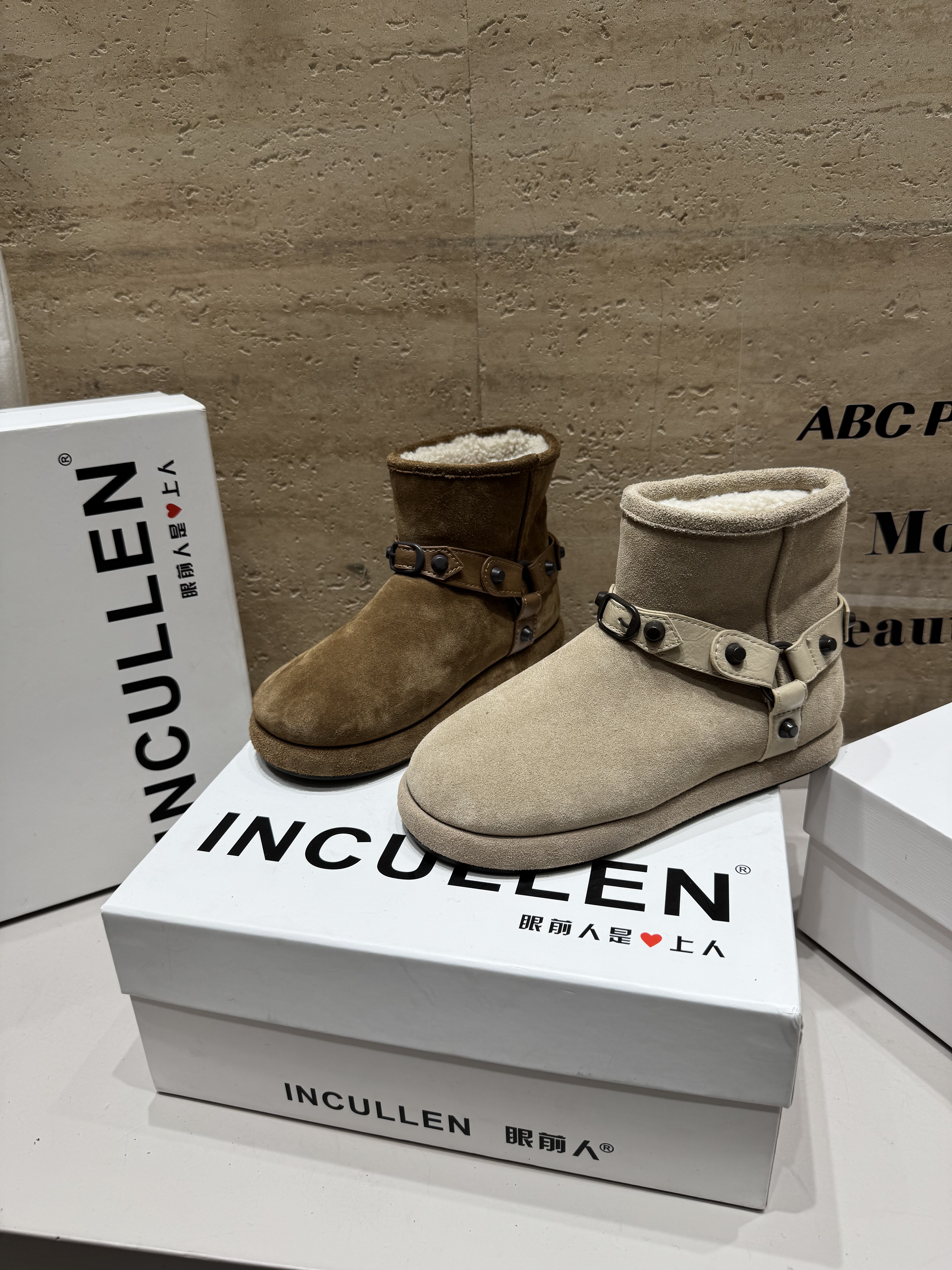 皮毛一体皮带扣雪地靴女冬季新款勃肯棉靴2025