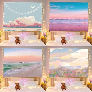 网红背景布温馨风景挂布卧室床头装饰布出租房宿舍改造墙布挂毯