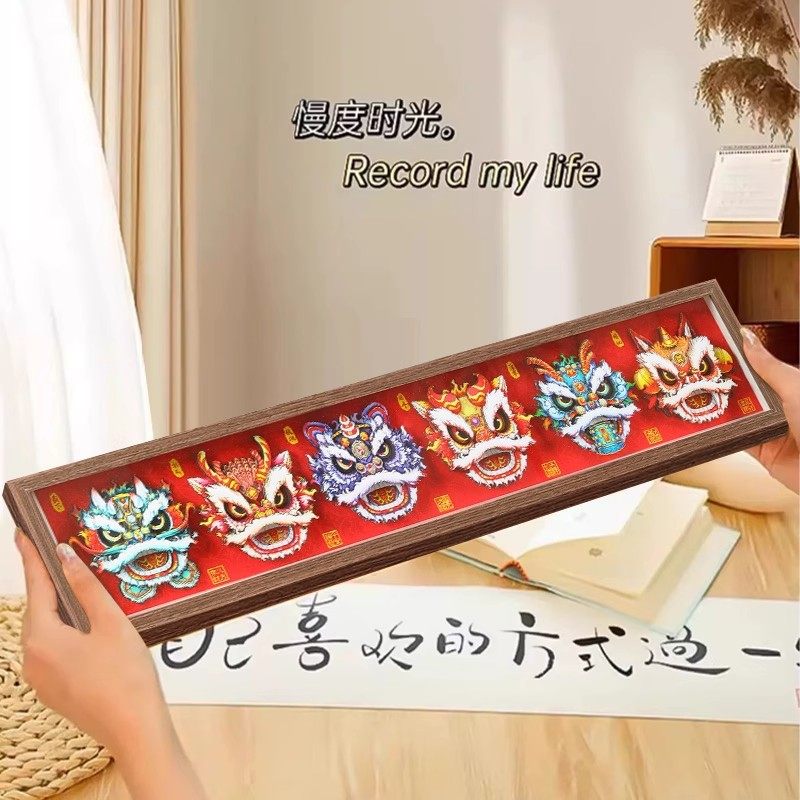 醒狮入户玄关装饰摆件实木相框桌面摆画新中式喜庆寓意好新年礼物,家居饰品,桌面摆台画,淘宝优惠券,粉丝福利购,淘宝优惠卷