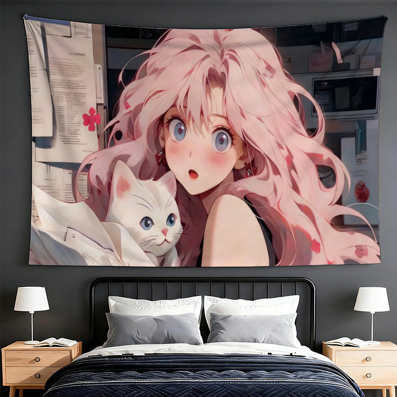 ins美动漫挂布金克丝可爱墙布装饰房间宿舍遮丑氛围感背景布,居家布艺,挂毯/壁毯,淘宝优惠券,粉丝福利购,淘宝优惠卷