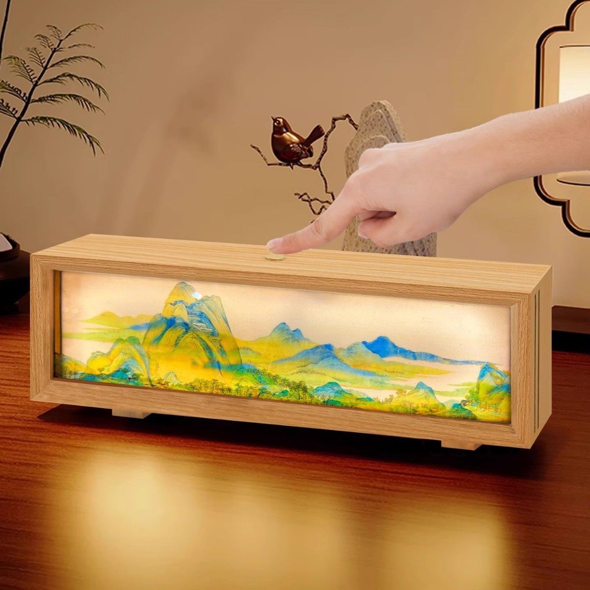 复古客厅相框摆件千里江山立体发光桌面摆台新中式智能触控小夜灯,家居饰品,桌面摆件,淘宝优惠券,粉丝福利购,淘宝优惠卷