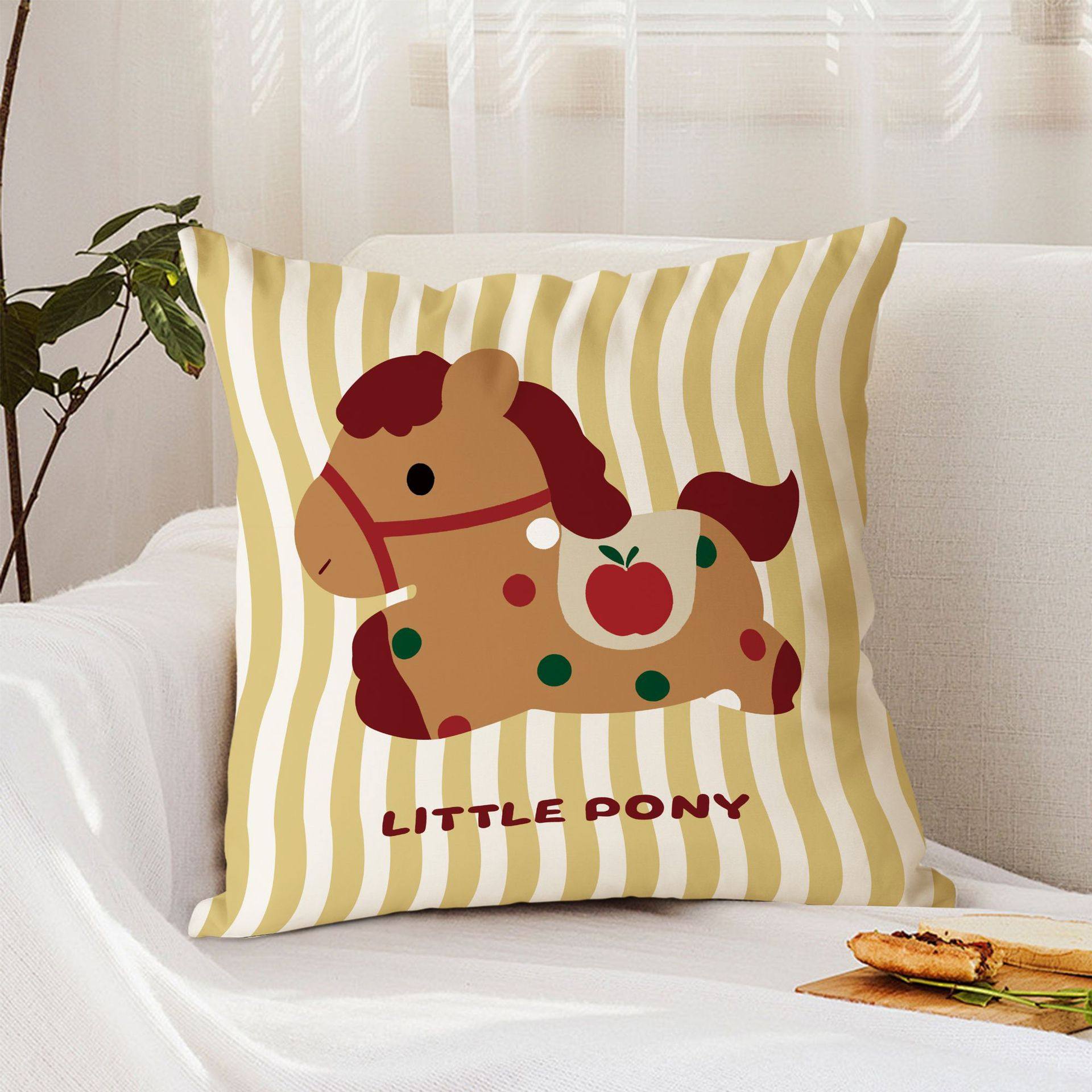 红色新年小马抱枕客厅沙发装饰方形可拆卸枕套ins卡通车载靠枕垫,居家布艺,靠垫/抱枕,淘宝优惠券,粉丝福利购,淘宝优惠卷