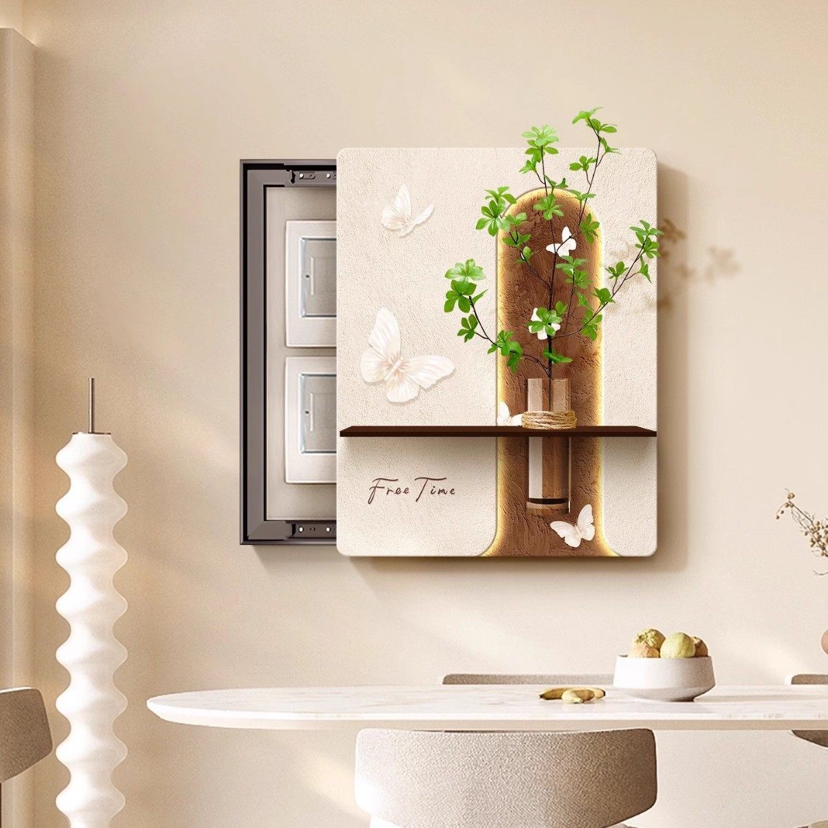 奶油风电表箱装饰画竖版新款水培绿植配电箱遮挡餐厅弱电箱挂画,家居饰品,电表箱装饰画,淘宝优惠券,粉丝福利购,淘宝优惠卷