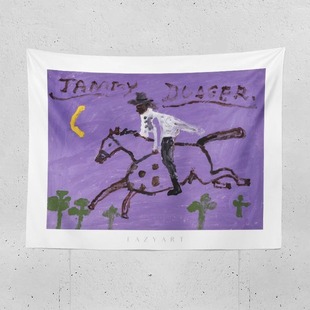 骏马少年 抽象艺术紫色挂布 ins出租房背景墙布置 卧室床头装饰布