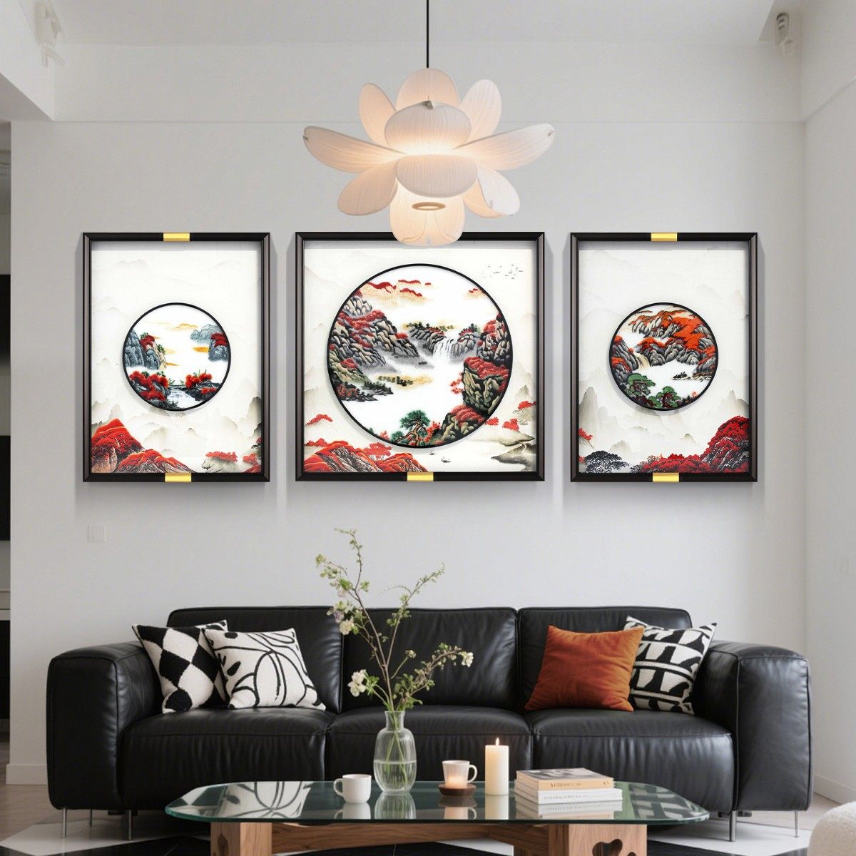 刺绣苏绣客厅挂画高端新中式沙发背景墙装饰画山水流水生财风景画,家居饰品,国画,淘宝优惠券,粉丝福利购,淘宝优惠卷