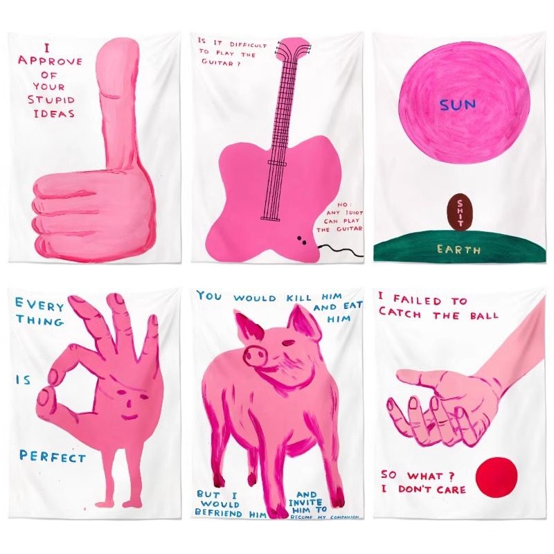 新款 趣味挂布ins美式粉色布卧室布客厅艺挂画背景布画布壁画挂毯,居家布艺,挂毯/壁毯,淘宝优惠券,粉丝福利购,淘宝优惠卷