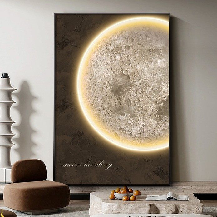 侘寂风玄关装饰画月球砂岩画led发光灯画高级感沙发背景墙落地画,家居饰品,氛围画/灯画,淘宝优惠券,粉丝福利购,淘宝优惠卷
