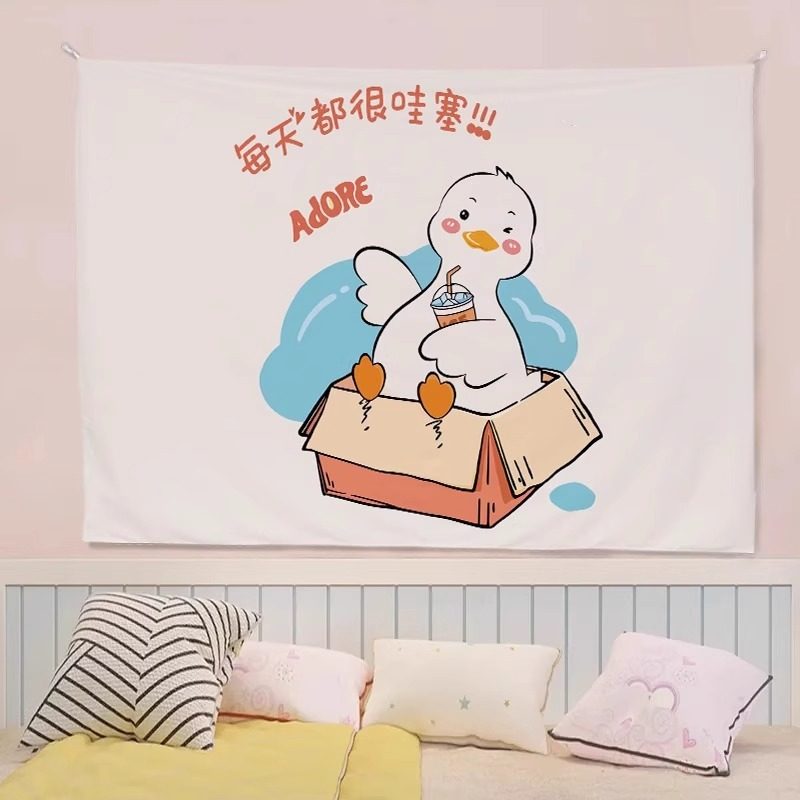 新款 可爱小鸭子挂布墙布出租屋改造可定布卧室背景墙装饰布挂毯,居家布艺,挂毯/壁毯,淘宝优惠券,粉丝福利购,淘宝优惠卷