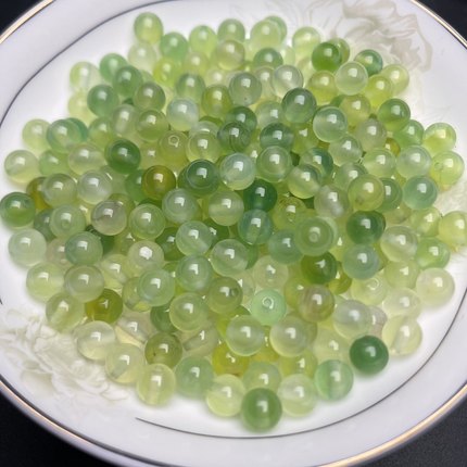 天然黄绿色玛瑙散珠青提色手链项链散珠玉饰品配件珠子