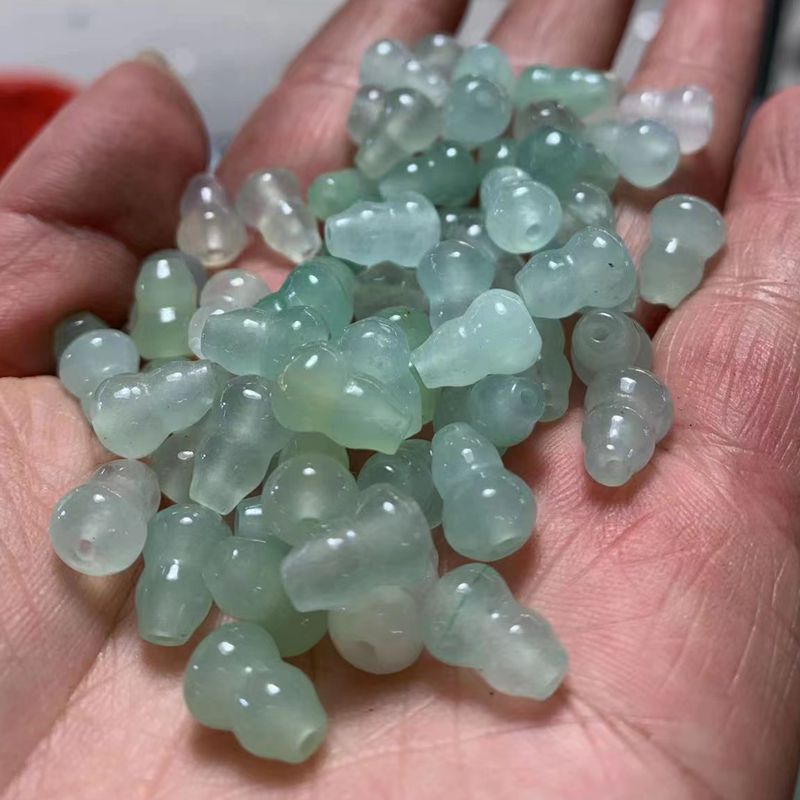 翡翠玉石阳绿葫芦手链浅绿白项链 配饰 巴山玉冰种散珠玉珠子9mm