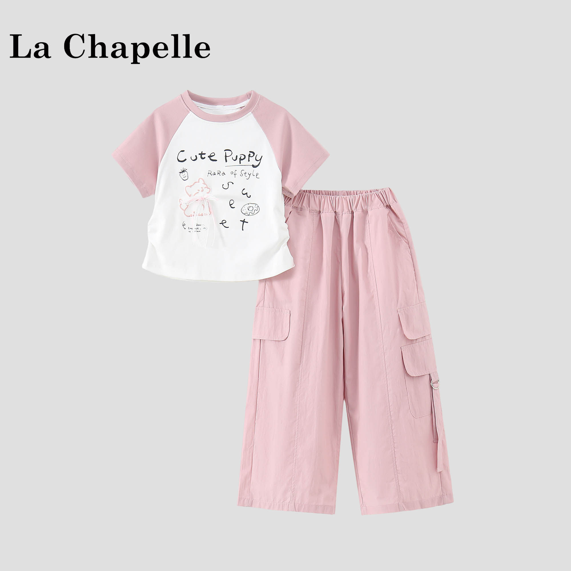 拉夏贝尔女童夏套装2026新款洋气儿童运动装小女孩短袖t恤休闲裤